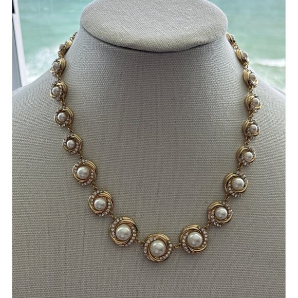 Charter Club Gold-Tone Necklace With Faux Pearls & Rhinestone Accents 20" Adjust - Picture 1 of 7